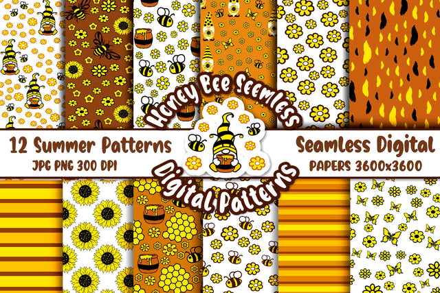 Honey Bee Pattern. Digital Paper. Gnome Bee. Bumble Bee Digital Pattern Samaha Design 