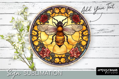Honey Bee Round Background PNG Stained Glass Sublimation Sublimation OrangeBrushStudio 