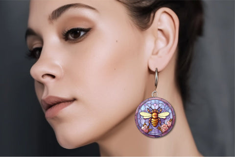 Honey Bee Round Earrings Bundle, Stained Glass Sublimation Sublimation OrangeBrushStudio 