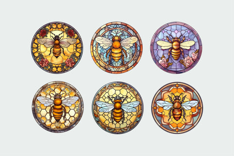 Honey Bee Round Earrings Bundle, Stained Glass Sublimation Sublimation OrangeBrushStudio 