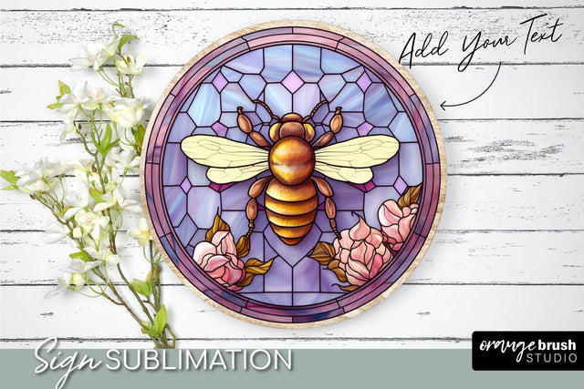 Honey Bee Round PNG Stained Glass Sublimation Sublimation OrangeBrushStudio 