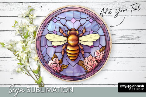 Honey Bee Round PNG Stained Glass Sublimation Sublimation OrangeBrushStudio 