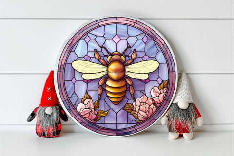 Honey Bee Round PNG Stained Glass Sublimation Sublimation OrangeBrushStudio 