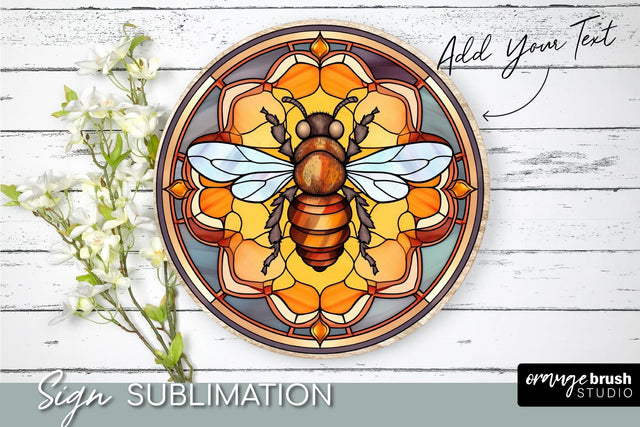 Honey Bee Round Sign Png Stained Glass Sublimation Sublimation OrangeBrushStudio 