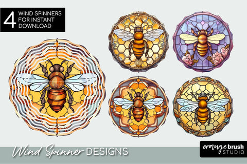 Honey Bee Stained Glass Wind Spinner Sublimation Bundle Sublimation OrangeBrushStudio 