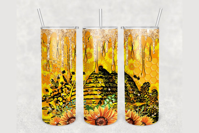 Honey Bee Sunflower Drip Tumbler sublimation design 20 oz skinny tumbler wrap Sublimation BambinaCreations 