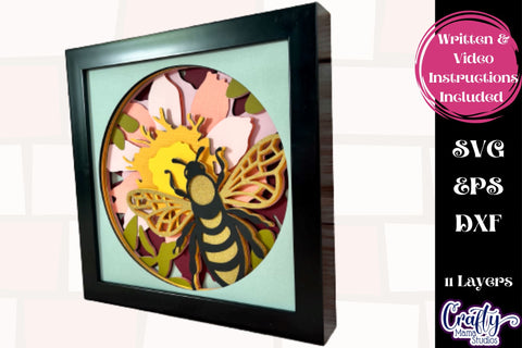 Honey Bee Svg Shadow Box, 3D Spring Flowers SVG File SVG Crafty Mama Studios 