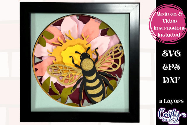 Honey Bee Svg Shadow Box, 3D Spring Flowers SVG File SVG Crafty Mama Studios 