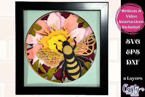 Honey Bee Svg Shadow Box, 3D Spring Flowers SVG File SVG Crafty Mama Studios 