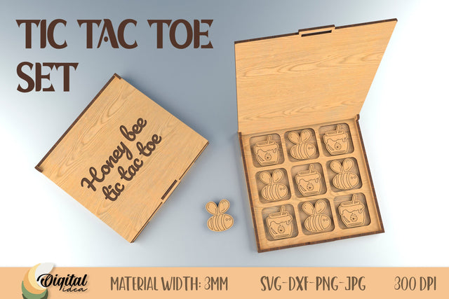 Honey Bee Tic Tac Toe Laser Cut. Laser Cut Tic Tac Toe. 3D Engraving Designs SVG Evgenyia Guschina 