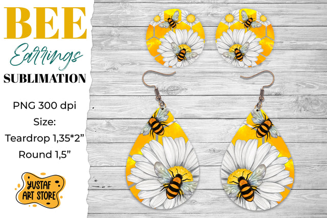 Honey bees Earrings Sublimation. Teardrop and Round design Sublimation Yustaf Art Store 