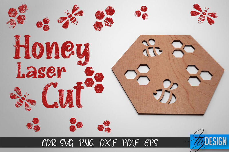 Honey Laser Cut SVG | Honey Bee SVG Design | CNC Files SVG Fly Design 
