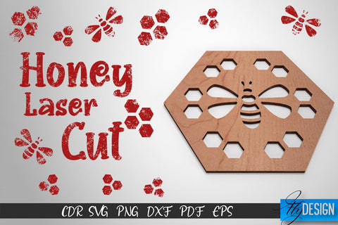 Honey Laser Cut SVG | Honey Bee SVG Design | CNC Files SVG Fly Design 