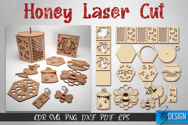 Honey Laser Cut SVG | Honey Bee SVG Design | CNC Files SVG Fly Design 