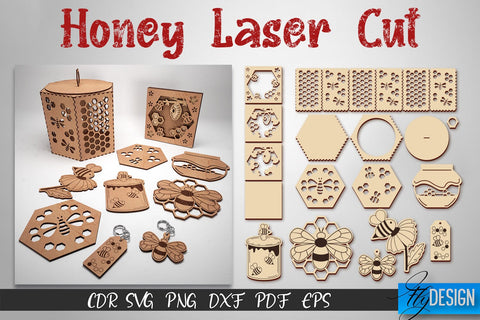 Honey Laser Cut SVG | Honey Bee SVG Design | CNC Files SVG Fly Design 