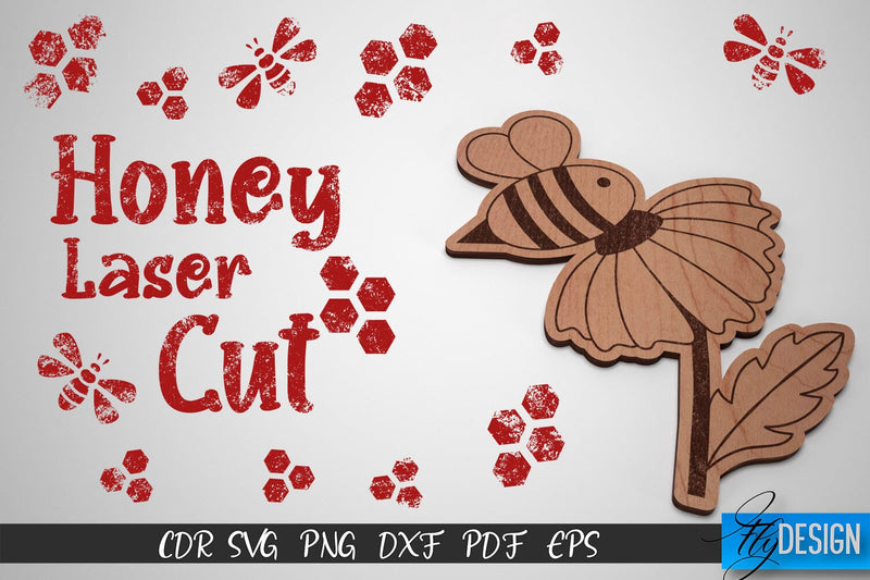 Honey Laser Cut SVG | Honey Bee SVG Design | CNC Files SVG Fly Design 