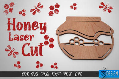 Honey Laser Cut SVG | Honey Bee SVG Design | CNC Files SVG Fly Design 