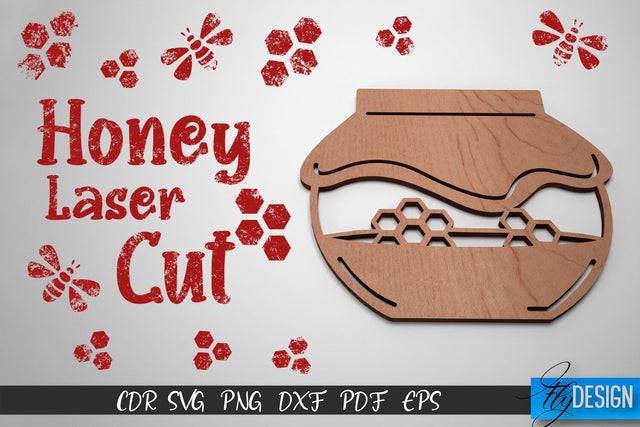 Honey Laser Cut SVG | Honey Bee SVG Design | CNC Files SVG Fly Design 
