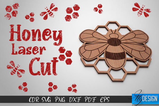 Honey Laser Cut SVG | Honey Bee SVG Design | CNC Files SVG Fly Design 