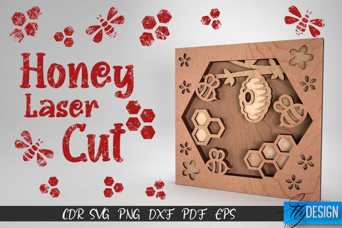 Honey Laser Cut SVG | Honey Bee SVG Design | CNC Files SVG Fly Design 