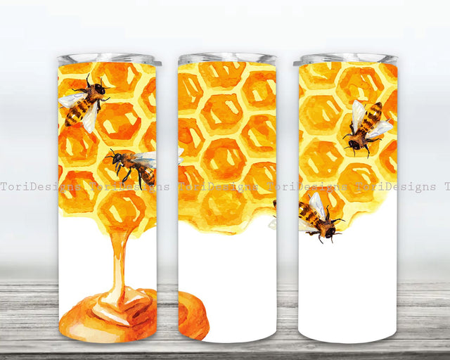 Honeycomb and Bee, Honeycomb Bee Tumbler Wrap, 20oz Sublimation Tumbler Designs, Honeycomb Bee Straight Skinny Tumbler Wrap PNG, Sublimation PNG Sublimation ToriDesigns 
