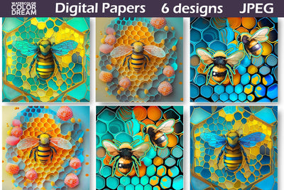 Honeycomb Bee Illustration | Bee Digital Paper Digital Pattern WatercolorColorDream 