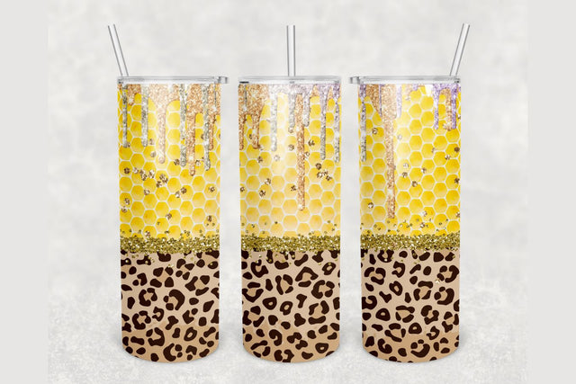 Honeycomb Cheetah Glitter Tumbler sublimation design 20 oz skinny tumbler wrap Sublimation BambinaCreations 