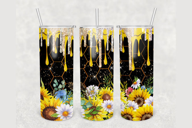 Honeycomb Floral Glitter Drip Tumbler sublimation design 20 oz skinny tumbler wrap Sublimation BambinaCreations 