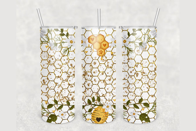 Honeycomb Floral Glitter Tumbler sublimation design 20 oz skinny tumbler wrap Sublimation BambinaCreations 
