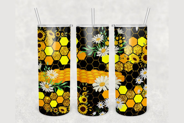 Honeycomb Floral Glitter Tumbler sublimation design 20 oz skinny tumbler wrap Sublimation BambinaCreations 