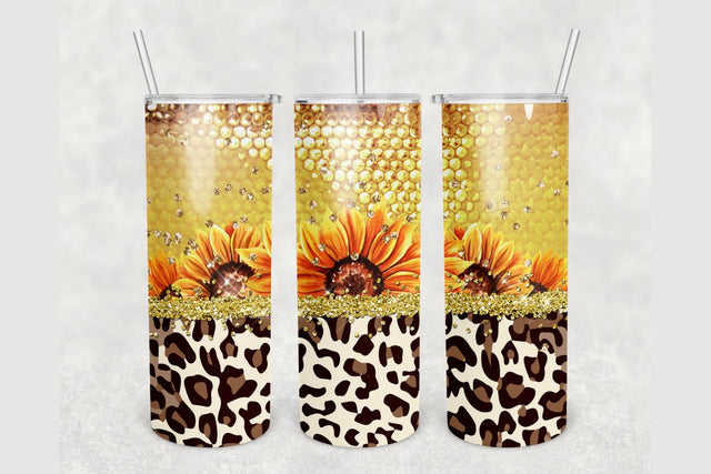 Honeycomb Flower Leopard Glitter Tumbler sublimation design 20 oz skinny tumbler wrap Sublimation BambinaCreations 