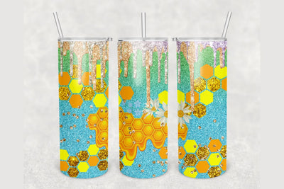 Honeycomb Glitter Drip Tumbler sublimation design 20 oz skinny tumbler wrap Sublimation BambinaCreations 