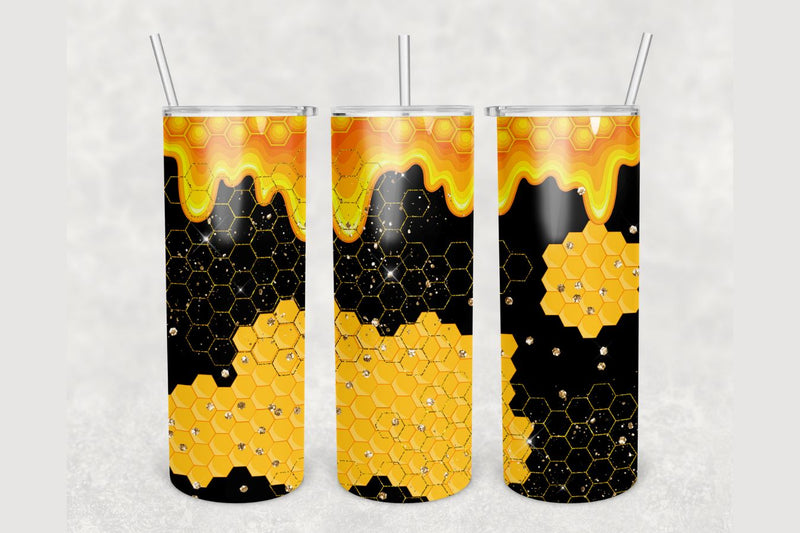 Honeycomb Glitter Drip Tumbler sublimation design 20 oz skinny tumbler wrap Sublimation BambinaCreations 