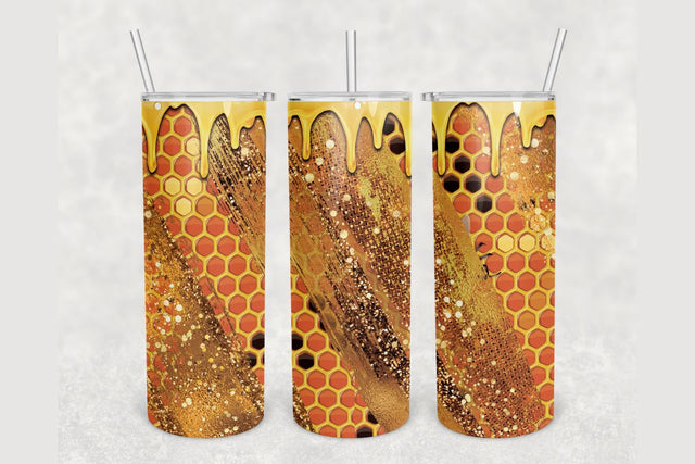 Honeycomb Gold Glitter Brush Tumbler sublimation design 20 oz skinny tumbler wrap Sublimation BambinaCreations 