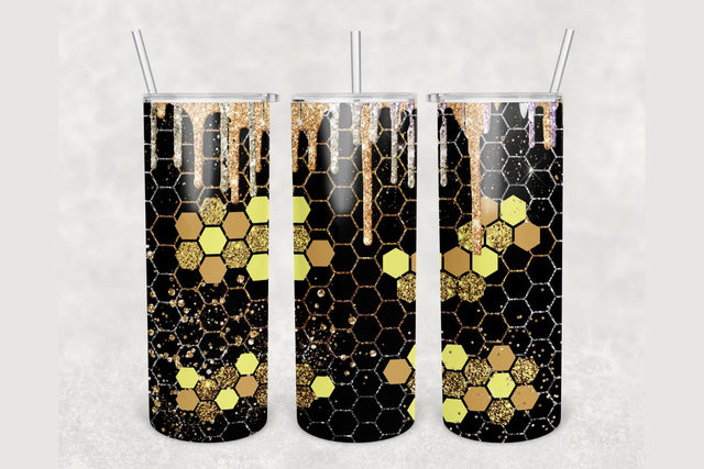 Honeycomb Gold Glitter Drip Tumbler sublimation design 20 oz skinny tumbler wrap Sublimation BambinaCreations 
