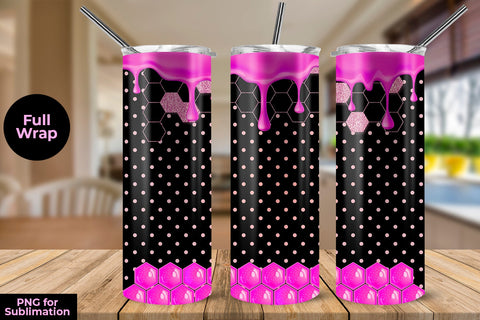 Honeycomb Pink & Black 20 oz Skinny Tumbler Wrap Sublimation Design Sublimation Sublimatiz Designs 
