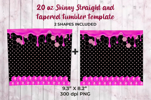 Honeycomb Pink & Black 20 oz Skinny Tumbler Wrap Sublimation Design Sublimation Sublimatiz Designs 