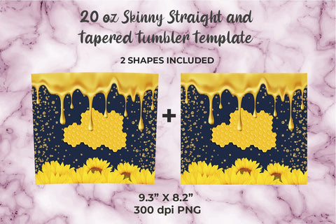 Honeycomb & Sunflower 20oz Skinny Tumbler Wrap Template Sublimation Sublimatiz Designs 