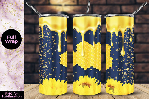 Honeycomb & Sunflower 20oz Skinny Tumbler Wrap Template Sublimation Sublimatiz Designs 