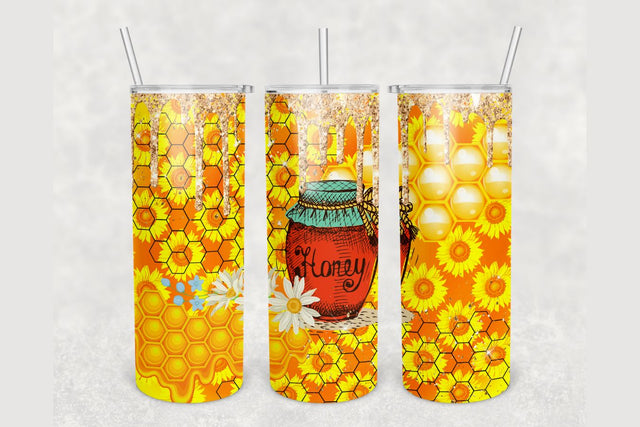 Honeycomb Sunflower Glitter Drip Tumbler sublimation design 20 oz skinny tumbler wrap Sublimation BambinaCreations 