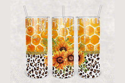 Honeycomb Sunflower Leopard Drip Tumbler sublimation design 20 oz skinny tumbler wrap Sublimation BambinaCreations 