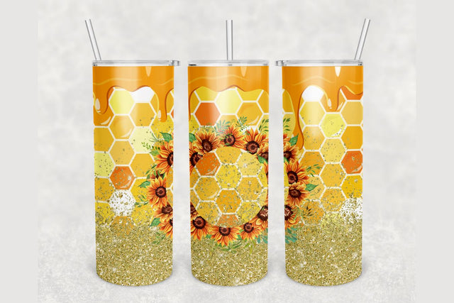 Honeycomb Sunflowers Glitter Tumbler sublimation design 20 oz skinny tumbler wrap Sublimation BambinaCreations 