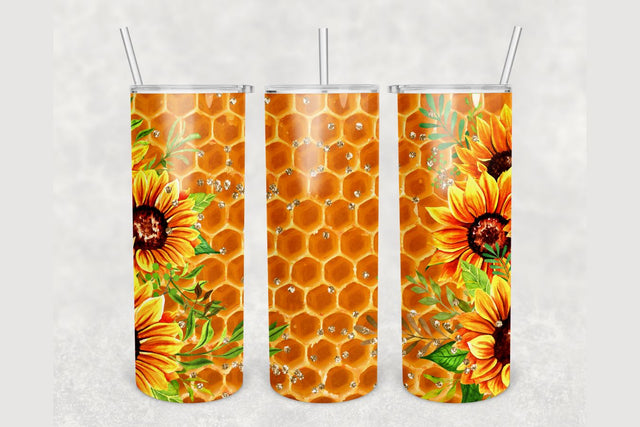 Honeycomb Sunflowers Glitter Tumbler sublimation design 20 oz skinny tumbler wrap Sublimation BambinaCreations 