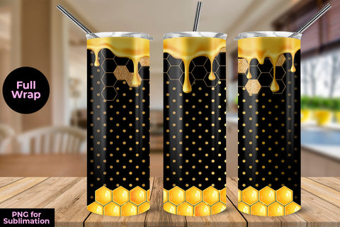 Honeycomb Yellow & Black 20 oz Skinny Tumbler Wrap Sublimation Design Sublimation Sublimatiz Designs 