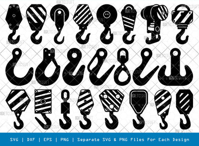 Hook Crane SVG, Hook Silhouette, Chain Hook Svg, Construction Hook Svg, Metal Hook Svg, Hoist Icon Svg, Lifting Hoist Svg, Hook Svg, Hook Bundle, SVG ETC Craft 