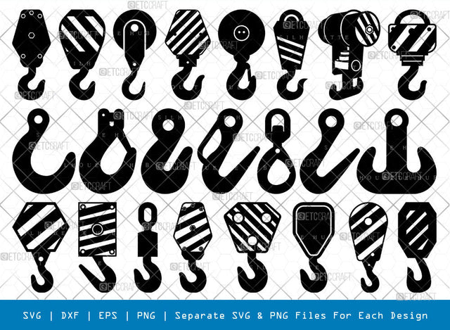Hook Crane SVG, Hook Silhouette, Chain Hook Svg, Construction Hook Svg, Metal Hook Svg, Hoist Icon Svg, Lifting Hoist Svg, Hook Svg, Hook Bundle, SVG ETC Craft 