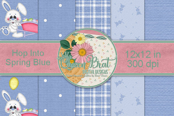 Hop Into Spring Blue Papers Digital Pattern QueenBrat Digital Designs 