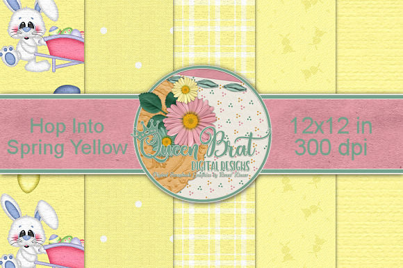 Hop Into Spring Yellow Papers Digital Pattern QueenBrat Digital Designs 