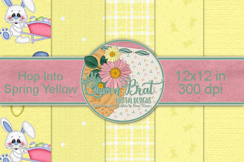 Hop Into Spring Yellow Papers Digital Pattern QueenBrat Digital Designs 
