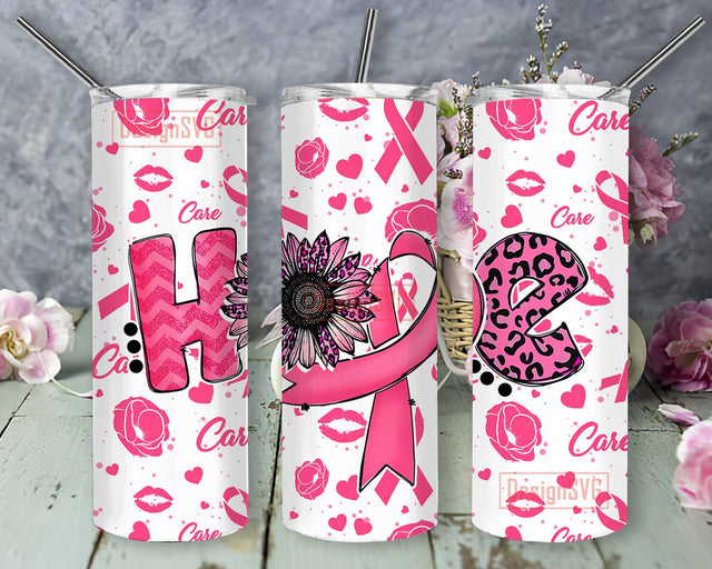 Hope 20oz Skinny Tumbler, Breast Cancer Awareness Tumbler Design, Pink Ribbon Design Png, Breast Cancer Sunflower Pinks Tumbler Png, Awareness Tumbler Template, Digital Download Sublimation DesignSVG 